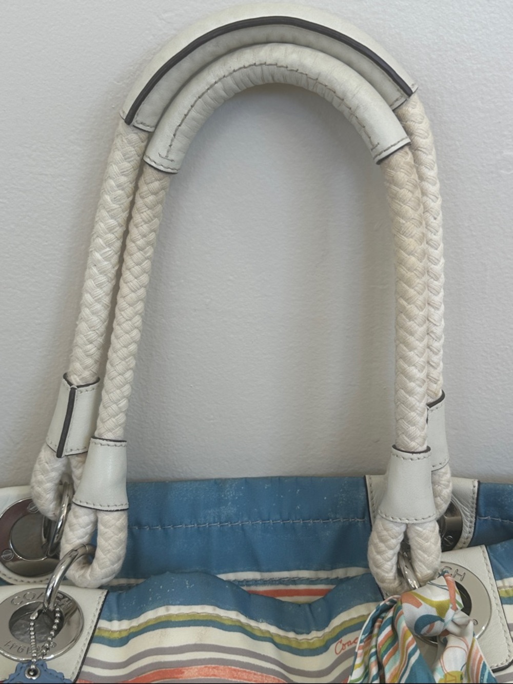 Coach Seaside Striped Canvas Tote, Scarf, Seahorse Hangtag & matching wristlet - Picture 5 of 15